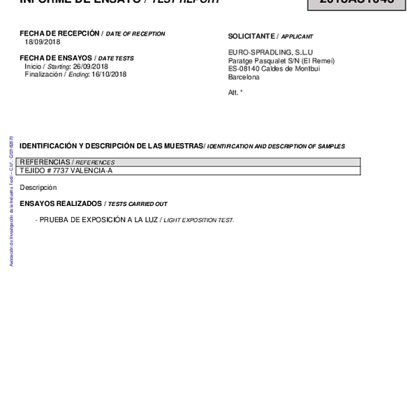 valencia - odpornosc na swiatlo EN 105 BO2
